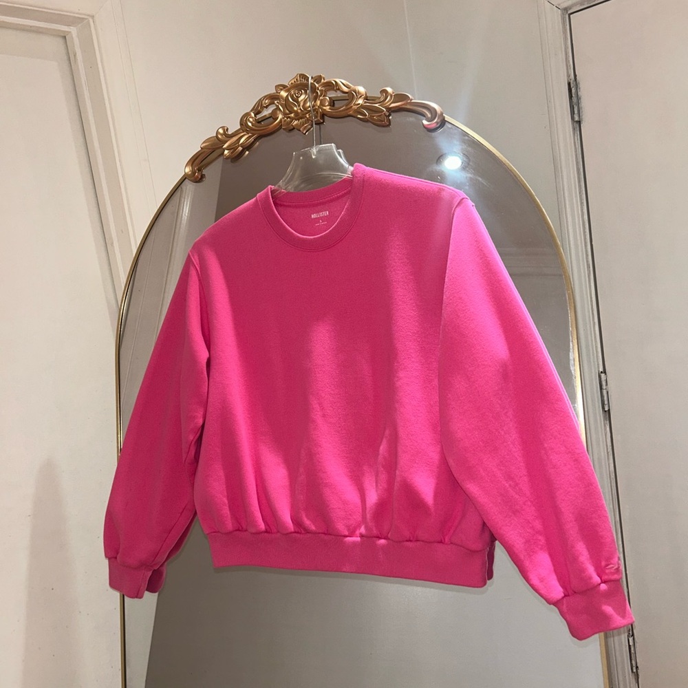 Hollister Crewneck Fleece  Bright Pink Pullover Sweater, Size S